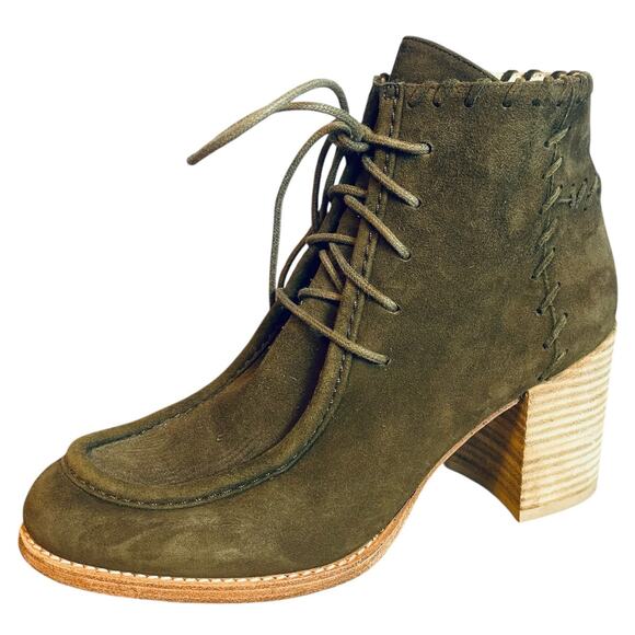 Stuart Weitzman Wallawalla Suede Block Heel Booties Olive Green 7M - Picture 1 of 9